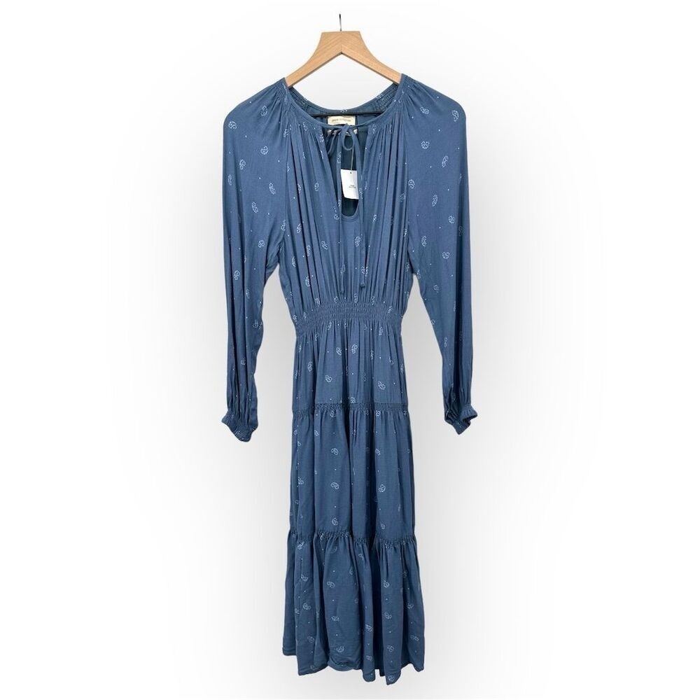 Urban Outfitters Reese Paisley Blue Midi Dress Smocked Tiered Petite Size S